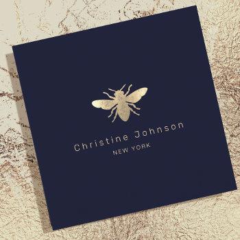 faux gold foil logo bee on dark blue square business card