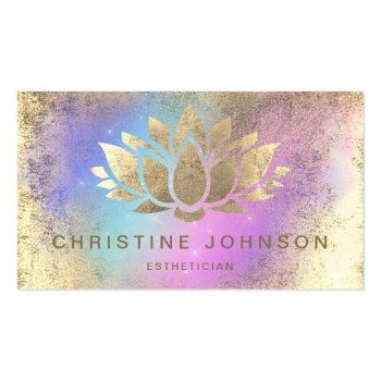Small Faux Gold Foil Lotus On Purple Turquoise Business Card Front View