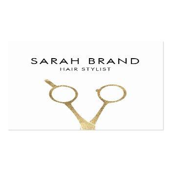 Small Faux Gold Foil Scissors Hair Stylist Square Business Card Front View