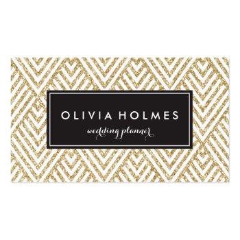 Small Faux Gold Glitter Chevron Pattern Business Card Front View