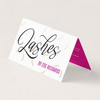 faux gold lashes hot pink lash artist aftercare business card