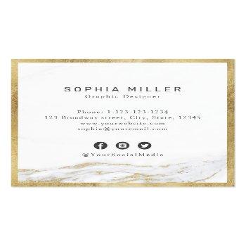 Small Faux Gold Marble Custom Company Logo Professional Square Business Card Back View