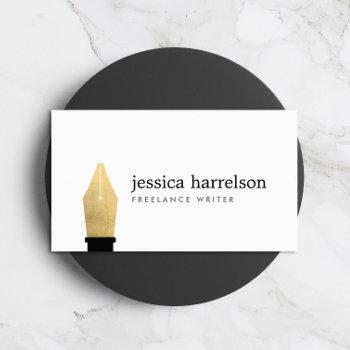faux gold pen nib logo for writers, authors business card