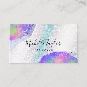 faux holographic iridescent opal stone elegant bus business card