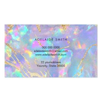 Small Faux Holographic Opal Stone Photo Business Card Back View