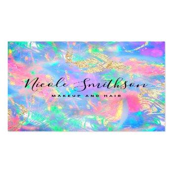 Small Faux Holographic Pastel Opal Square Business Card Front View