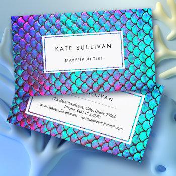 faux iridescent effect mermaid scale business card