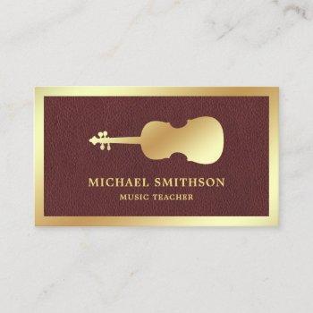 faux leather gold violin music teacher violinist business card