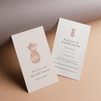 faux rose gold & cameo blush pineapple vertical business card