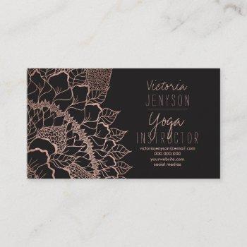 Small Faux Rose Gold Floral Mandala Yoga Instructor Business Card Front View