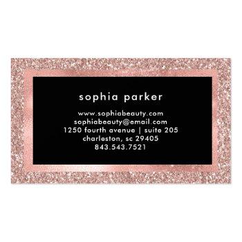 Small Faux Rose Gold Glitter Look And Black | Nails Business Card Back View