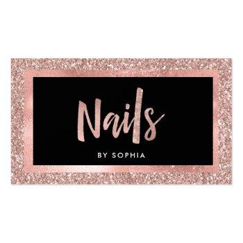 Small Faux Rose Gold Glitter Look And Black | Nails Business Card Front View