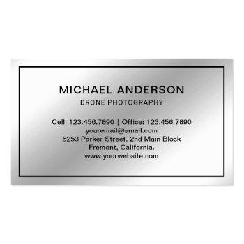 Small Faux Silver Foil Modern Drone Photography Business Card Back View