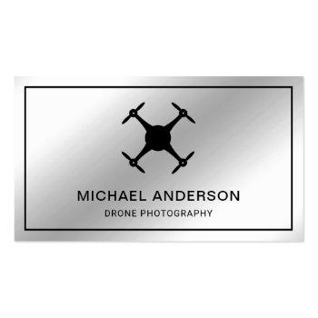 Small Faux Silver Foil Modern Drone Photography Business Card Front View