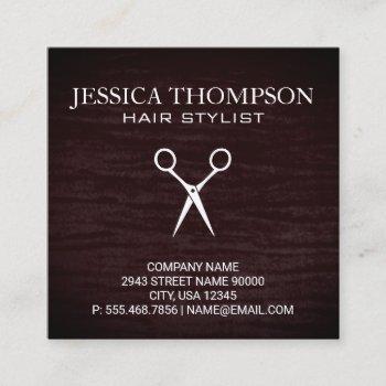faux velvet red with shears print square business card