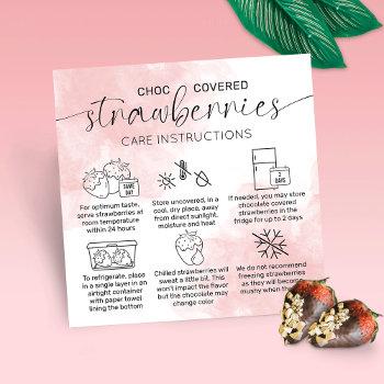 feminine chocolate strawberries care instructions square business card