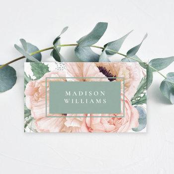 feminine pink and beige poppies watercolor floral business card