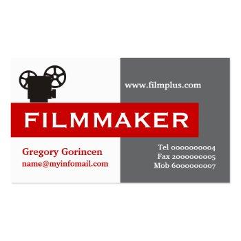 Small Filmmaker Grey, White, Red Eye-catching Business Card Front View