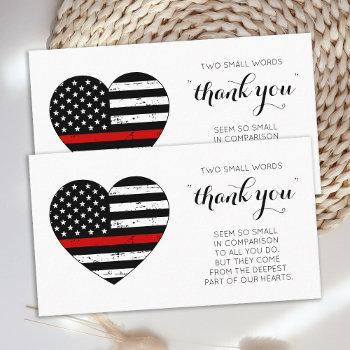 firefighter thank you thin red line flag heart business card