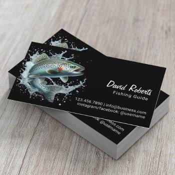 Small Fishing Guide Fishing Charters Plain Black Business Card Front View