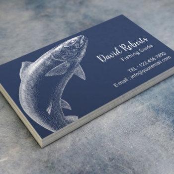 fishing guide professional fisherman navy blue business card