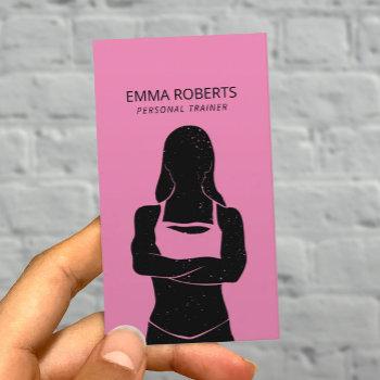 fit girl personal trainer black & pink fitness business card