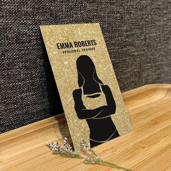 fitness girl personal trainer gold glitter business card