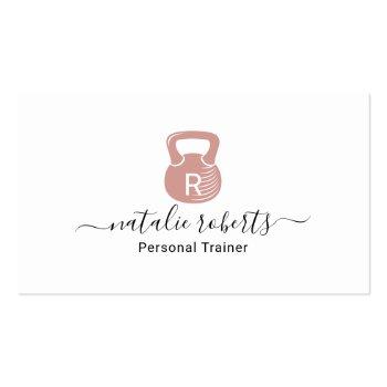 Small Fitness Personal Trainer Pink Kettlebell Logo Business Card Front View