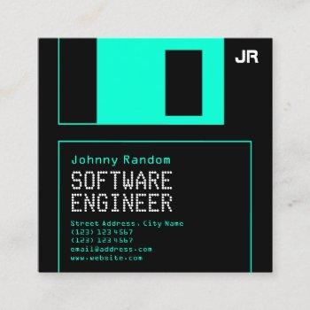 floppy disk black cyan retro style  square business card