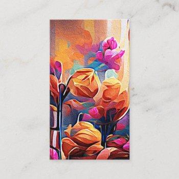 floral abstract art orange red blue flowers business card