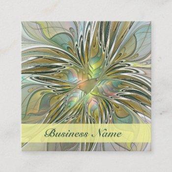 floral fantasy modern fractal art flower with gold square business card