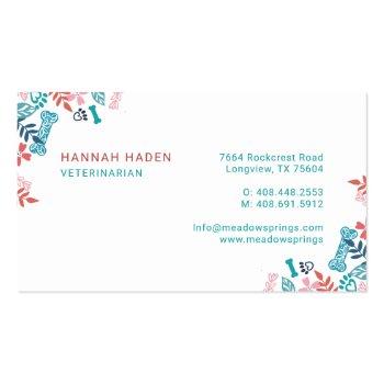 Small Floral & Foliage Pet Paw Print Pattern Business Card Back View
