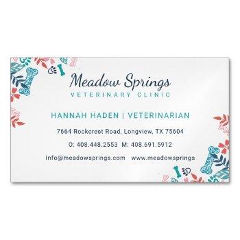 floral & foliage pet paw print pattern business card magnet
