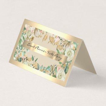 floral mint green faux gold event planner beauty business card