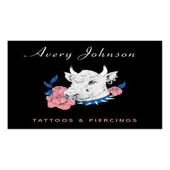 Small Floral Punk Rock Cow Tattoo Artist Social Media Square Business Card Front View