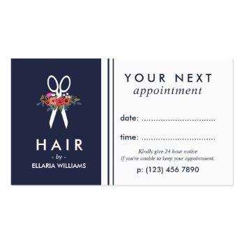 Small Floral Scissor Navy Blue Hair Stylist Appointment Front View