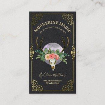 floral skull and moon black witchcraft business card