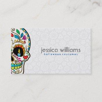 Small Floral Sugar Skull Burning Candles Business Card Front View