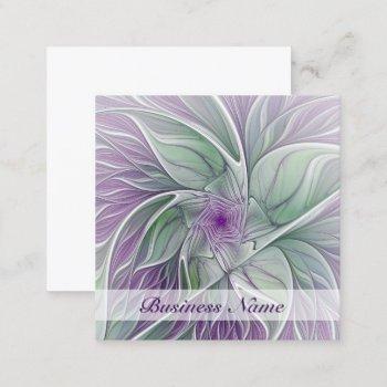 flower dream, abstract purple green fractal art square business card