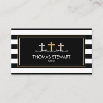 Small Foil Cross Trio Striped Religious Business Card Front View