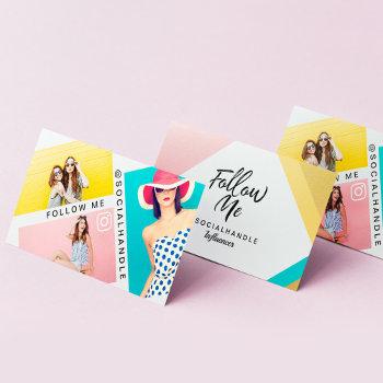 follow me trendy social media photo layout white business card