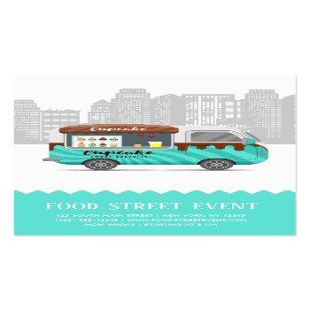 Small Food Truck Street Cupcake Sweet Desserts Business Card Front View