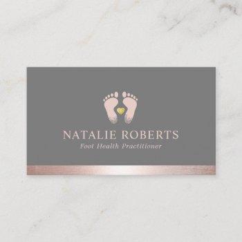 foot massage therapist podiatrist rose gold border business card