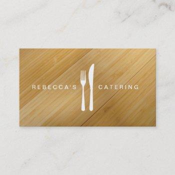 fork & knife logo on bamboo wood business card