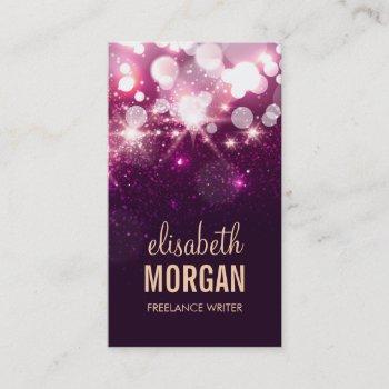 freelance writer - pink glitter sparkles business card