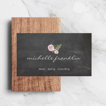 french floral bouquet on chalkboard business card