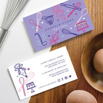fun colorful baking & cooking utensil purple business card