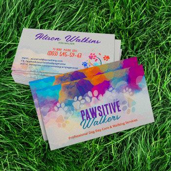 fun colorful watercolor paw prints business card