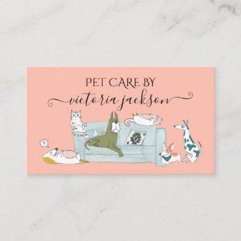 fun dog & cat pet care service pet sitting  business card