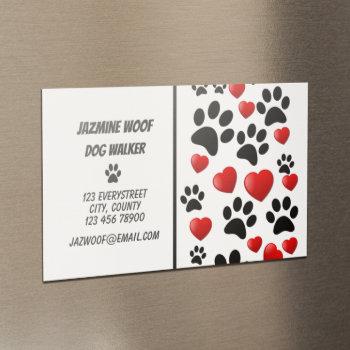 fun dog walker paw and hearts pet sitter business business card magnet